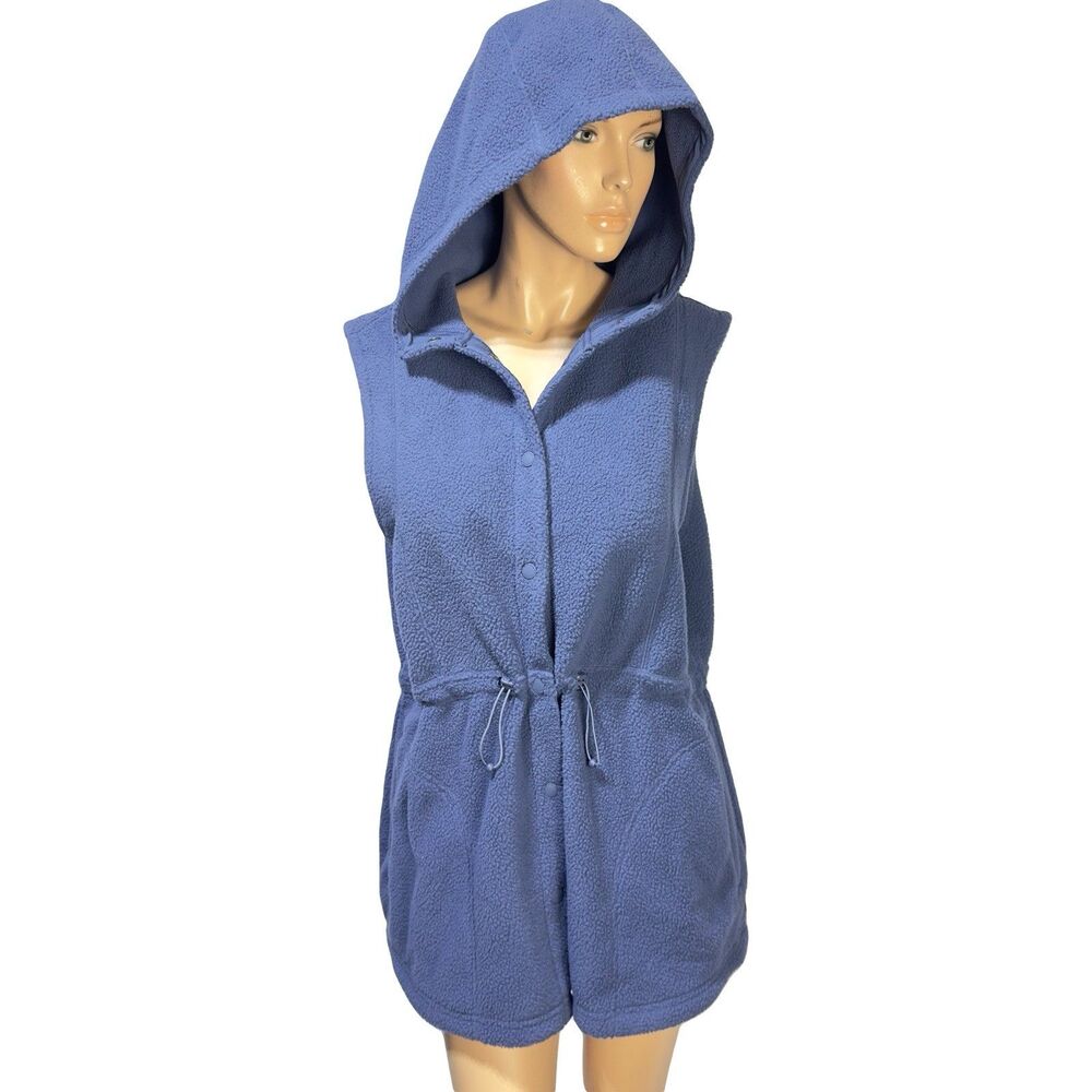 Duluth Trading Women's Blue Pile Hi Hooded Fleece Tunic Vest Pockets Size XL NWT
